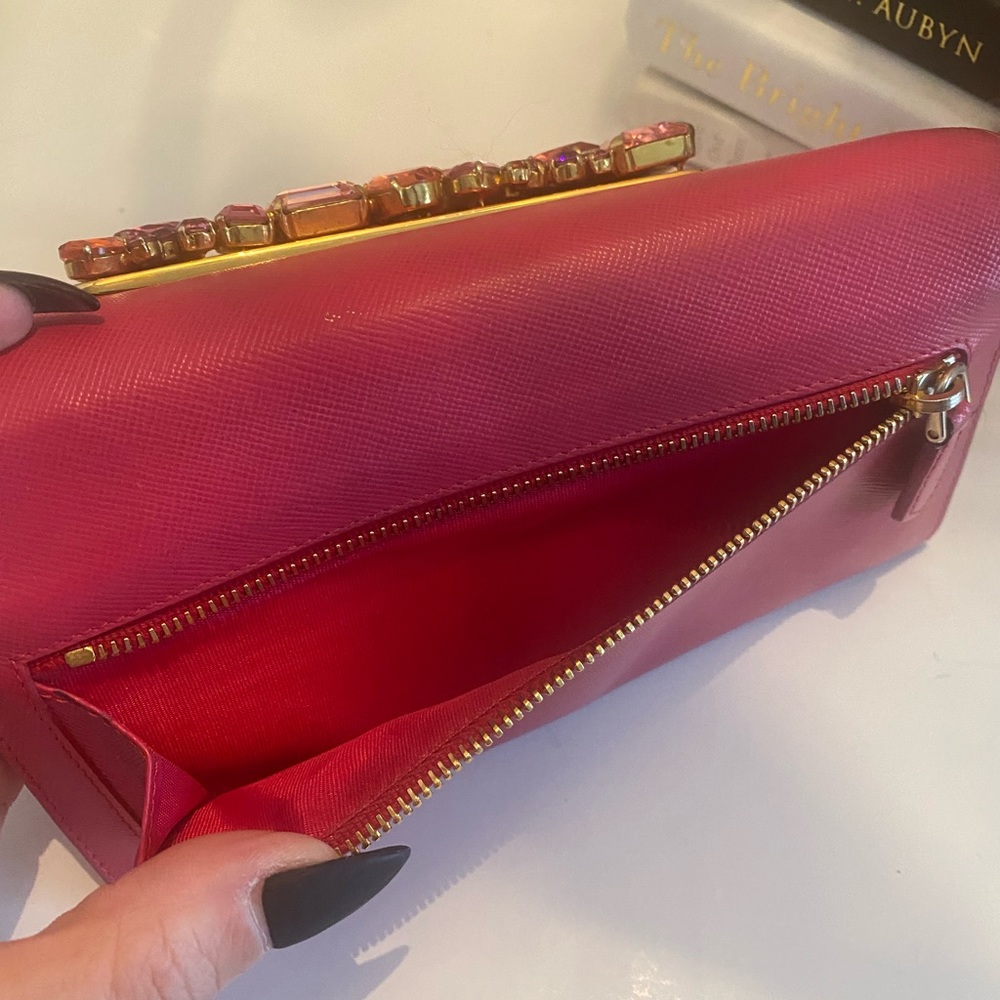 💯 AUTH. Prada pink jeweled saffiano leather wallet - Picture 4 of 14